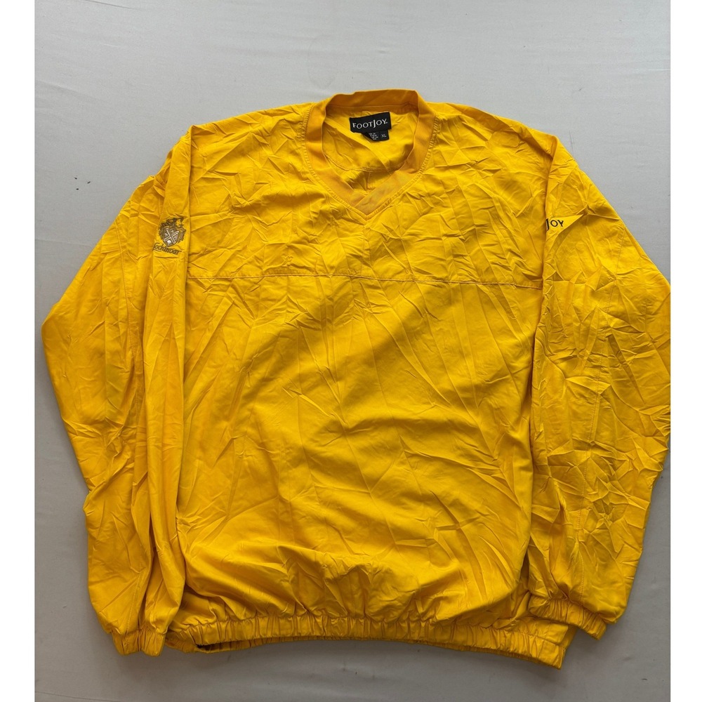 FootJoy Mens XL Yellow Golf Windbreaker V-Neck Pullover Lochinvar Embroidered